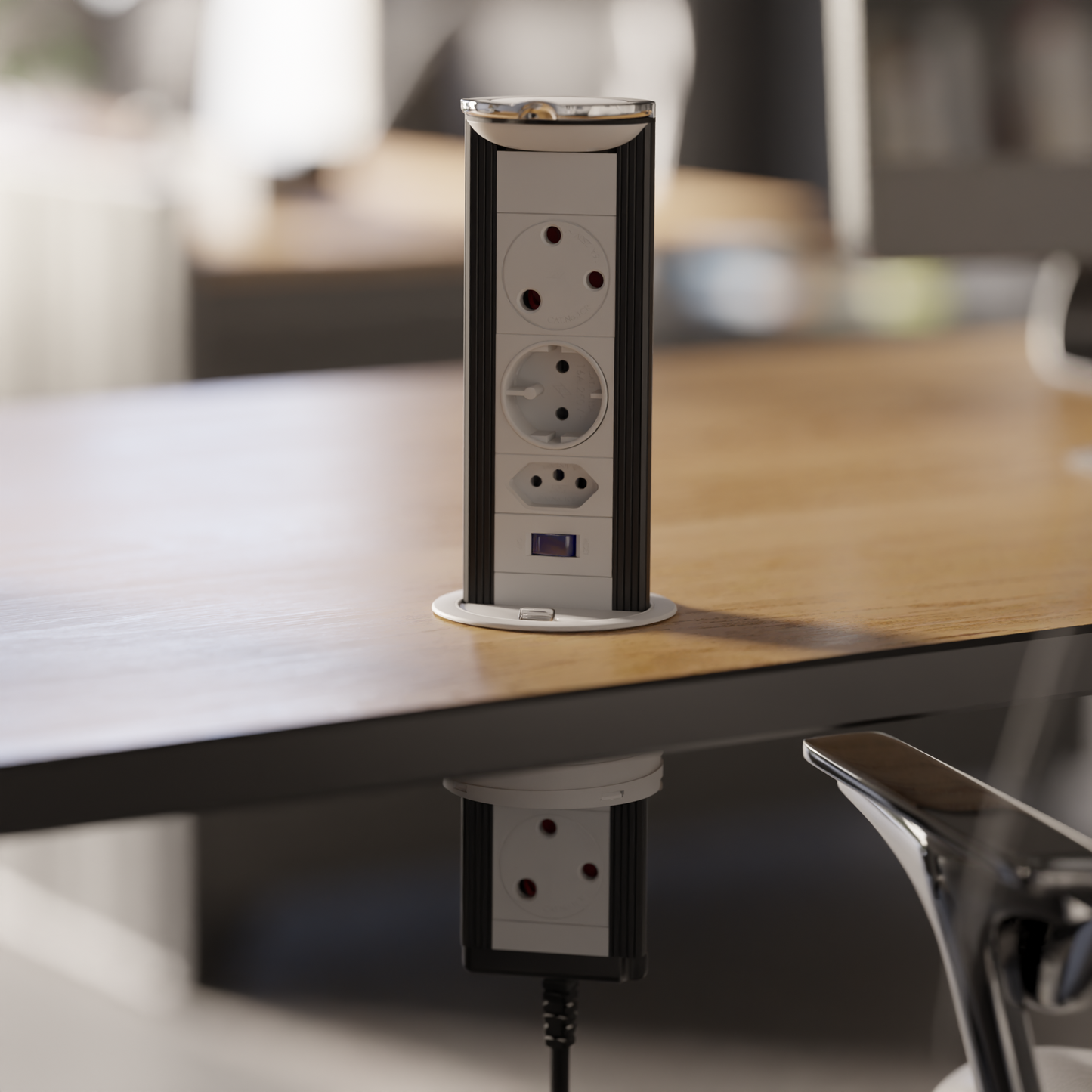 MK3 Pop-Up Power Outlet aluminium finish close-up