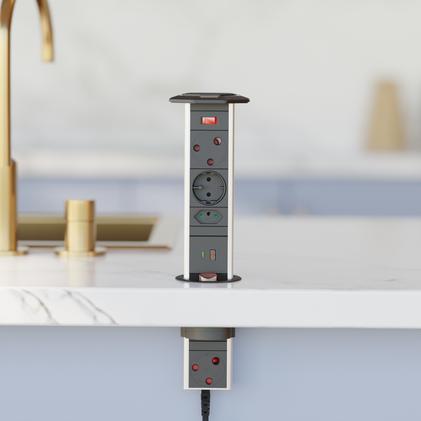 PD-5 Pop-Up Power Outlet aluminium finish close-up