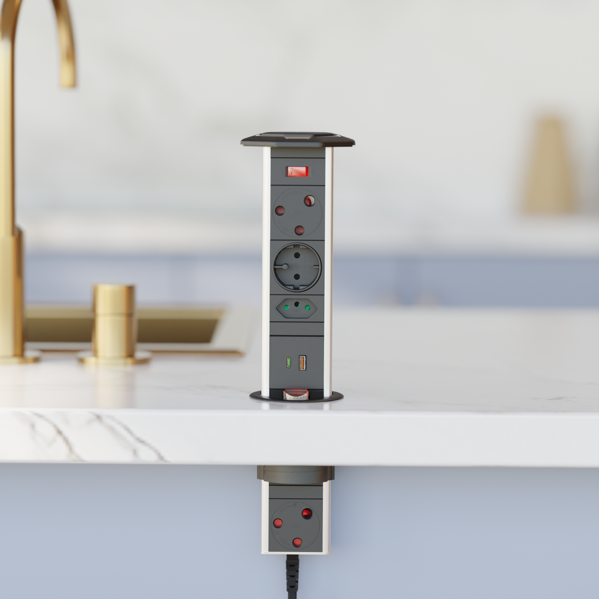PD-5 Pop-Up Power Outlet aluminium finish close-up